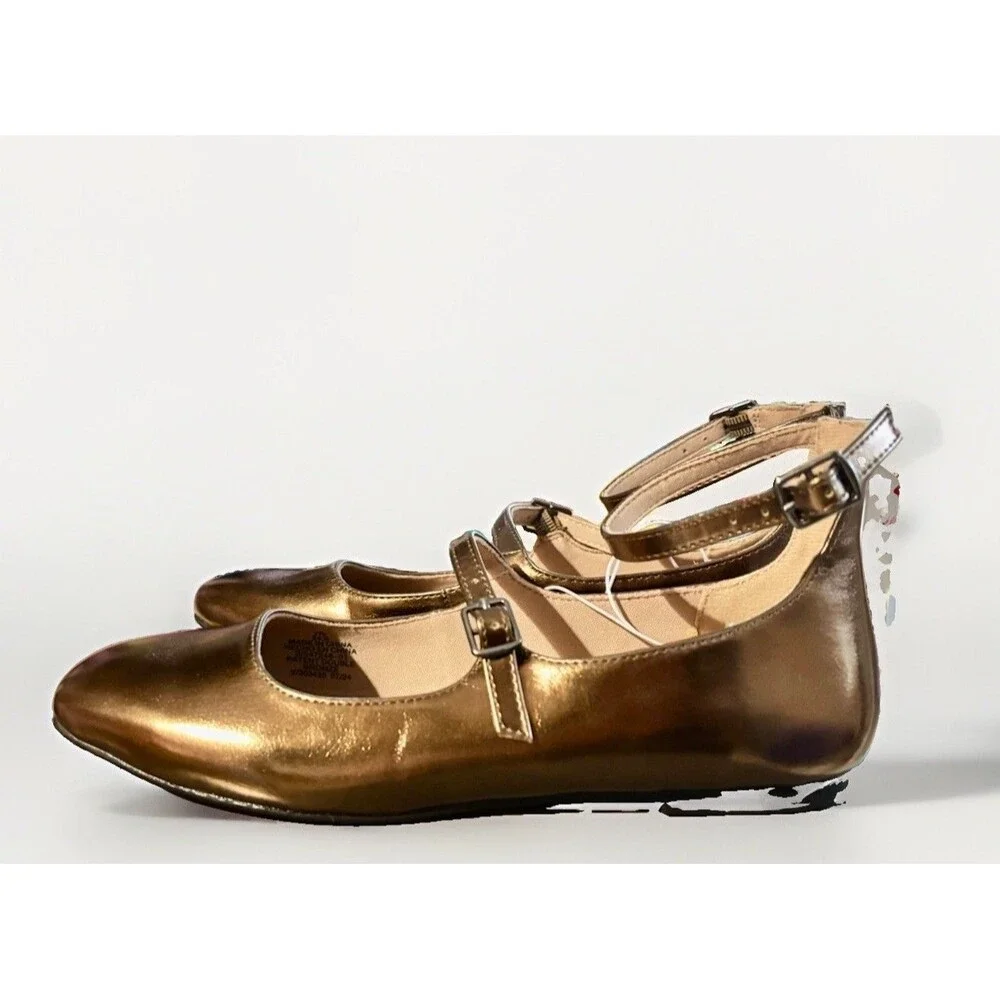 NWT Old Navy Double Strap Faux Leather Metallic Bronze Mary Jane Flats Size 7.5